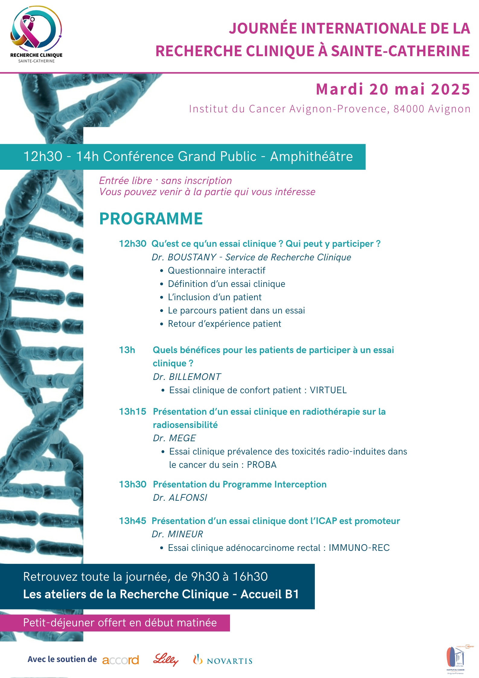 Programme conférence Recherche clinique Conférence Recherche clinique Sainte-Catherine