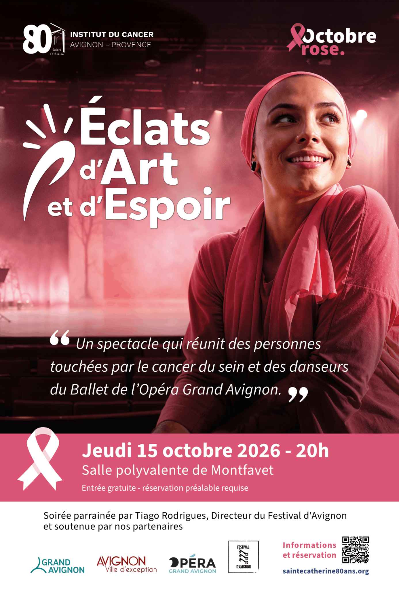 Affiche Sepctacle Octobre Rose 2026 Affiche Octobre Rose - soirée spectacle - Sainte Catherine vous invite à une soirée spectacle Eclats d’Art et d’Espoir